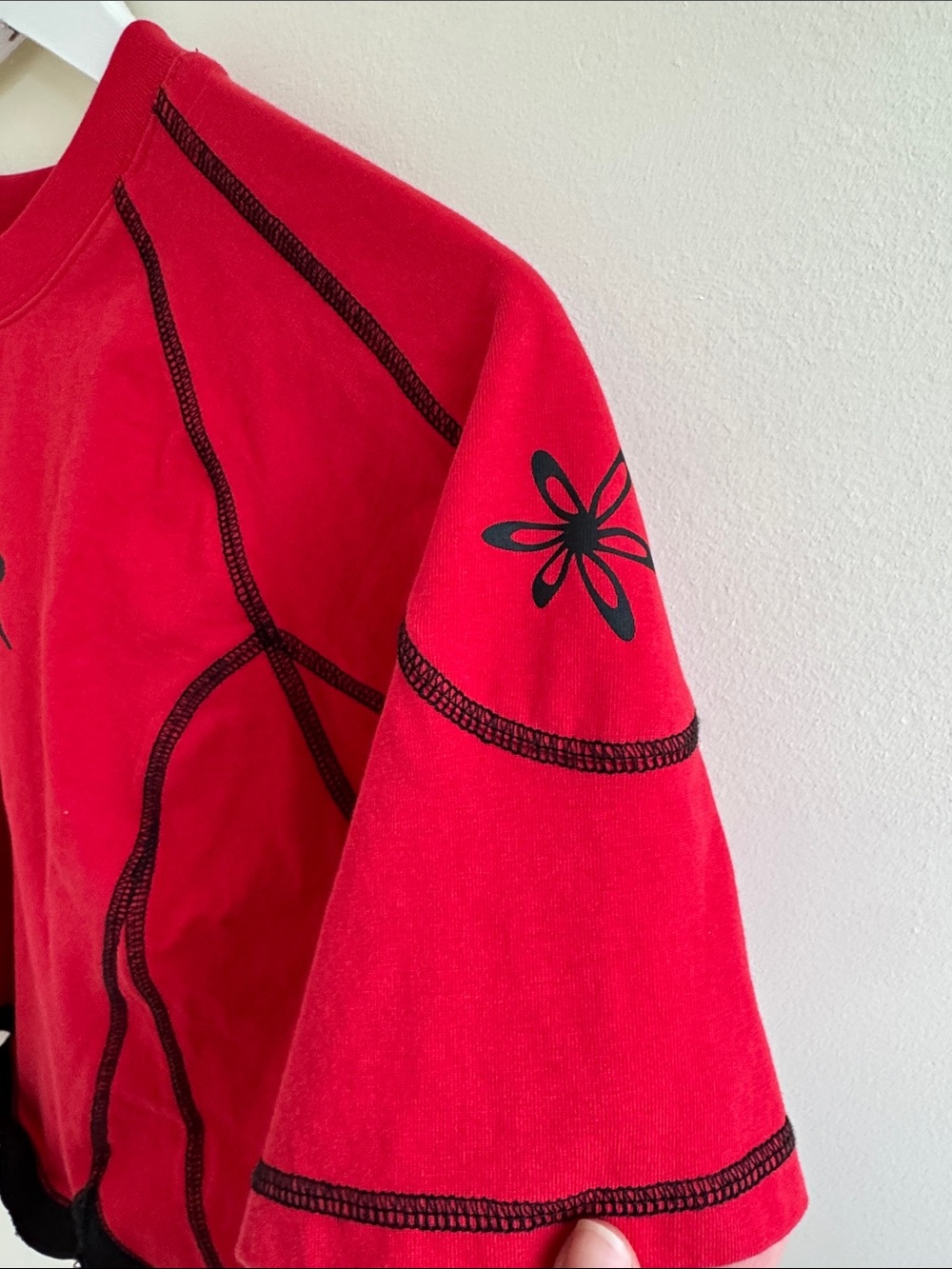 Red Crop Top with Contrast Stitching - - Picture 5 of 5